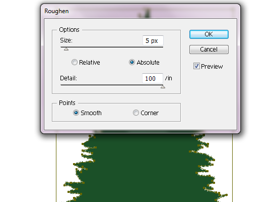 Roughen Options Absolute, 5px size, 100 detail, and Smooth