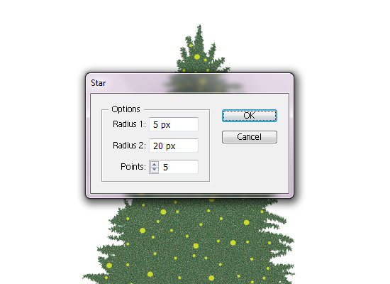 Star Radius1: 5px, Radius2: 20px, and Points: 5