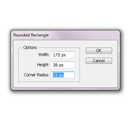 175px by 38px with 15px corner radius